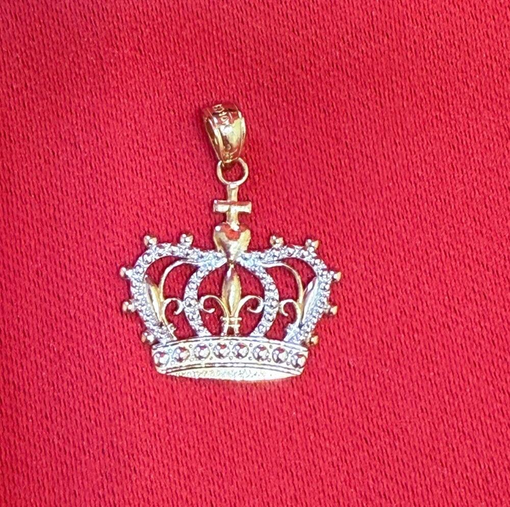 $400 Solid 10k Gold Two Toned Crown Emperor Royal King Queen Pendant Charm